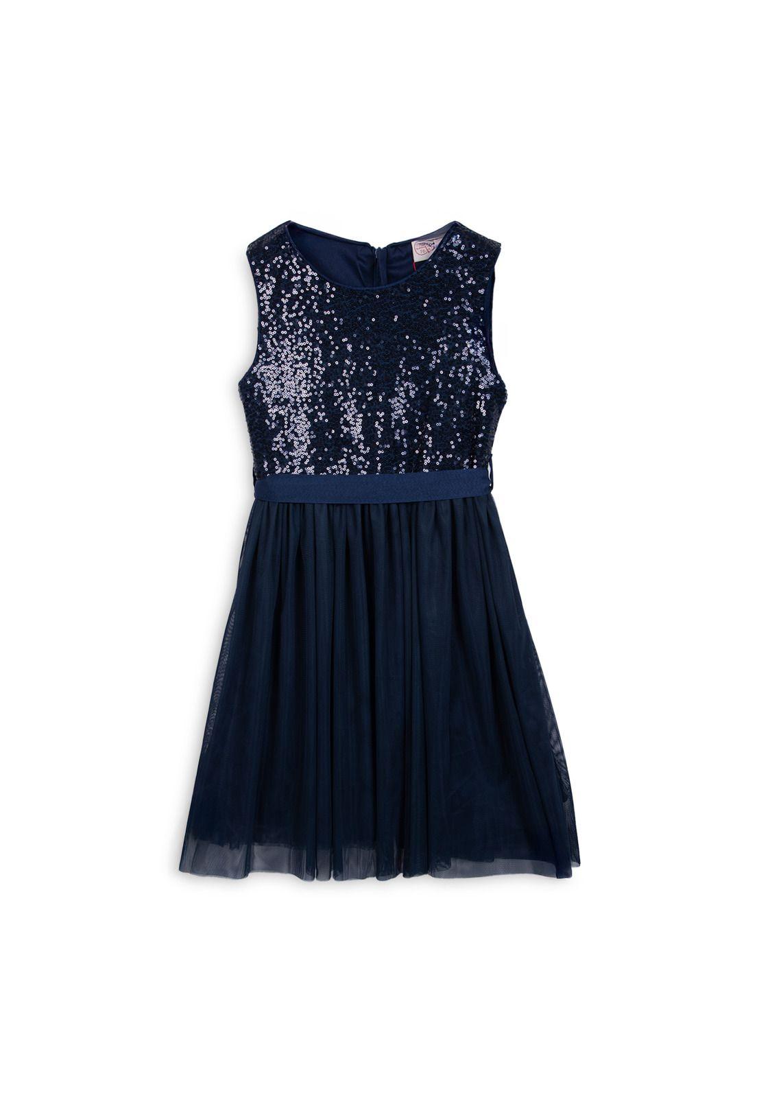 Vestido Niña Tul Lentejuelas Azul Marino Pillin-0