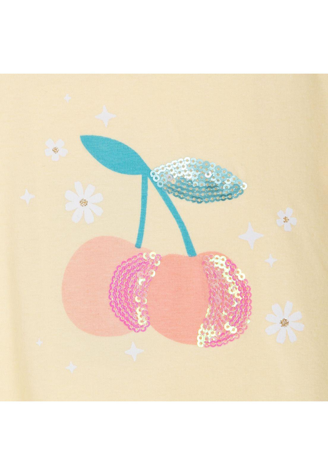 Polera Bebé Niña Manga Corta Cerezas Amarillo Pillin-2