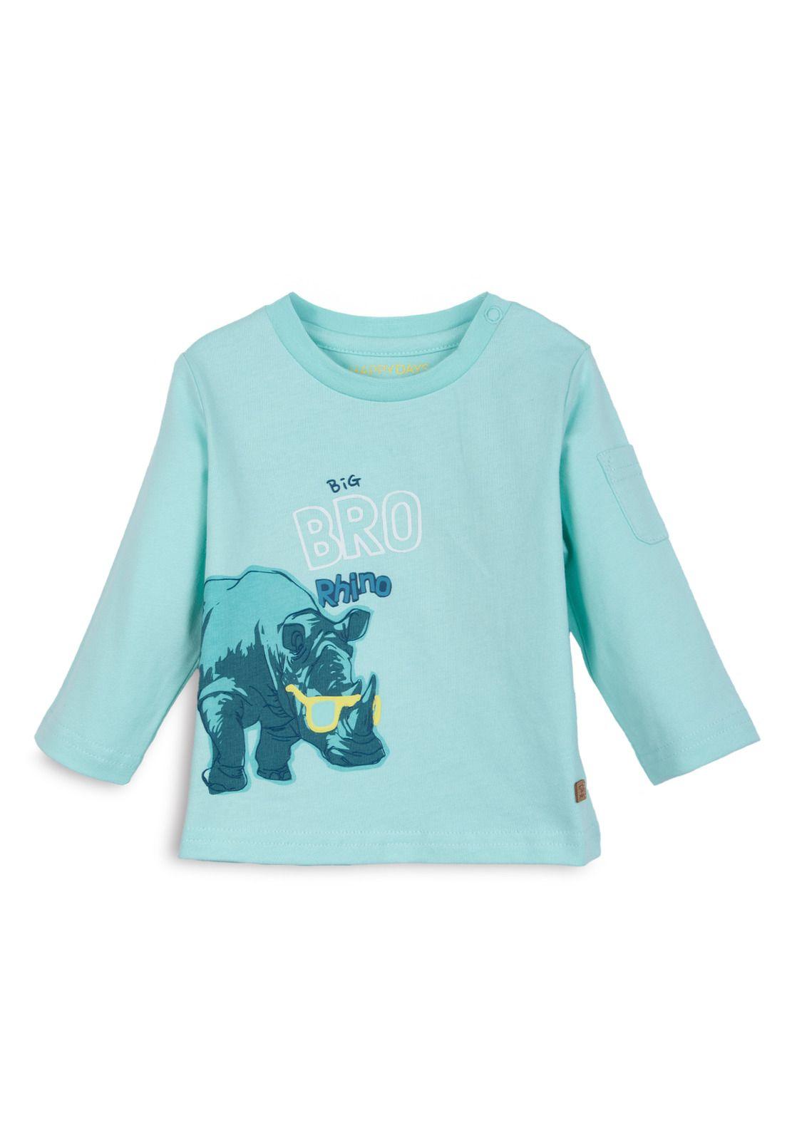 Polera Bebé Niño Manga Larga Estampado Rinoceronte Menta Pillin-0