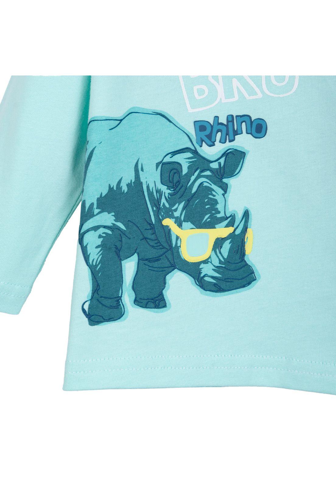 Polera Bebé Niño Manga Larga Estampado Rinoceronte Menta Pillin-2