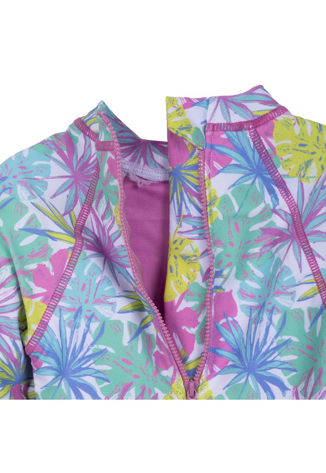 Traje de Baño Niña Entero Manga Larga Palmeras Malva Pillin-3