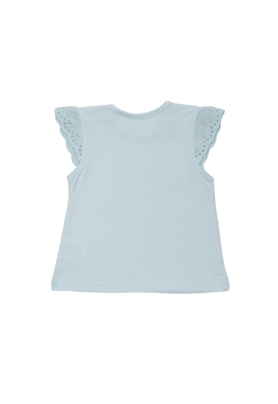 Polera Manga Corta Bebe Niña Turquesa Pillin-2