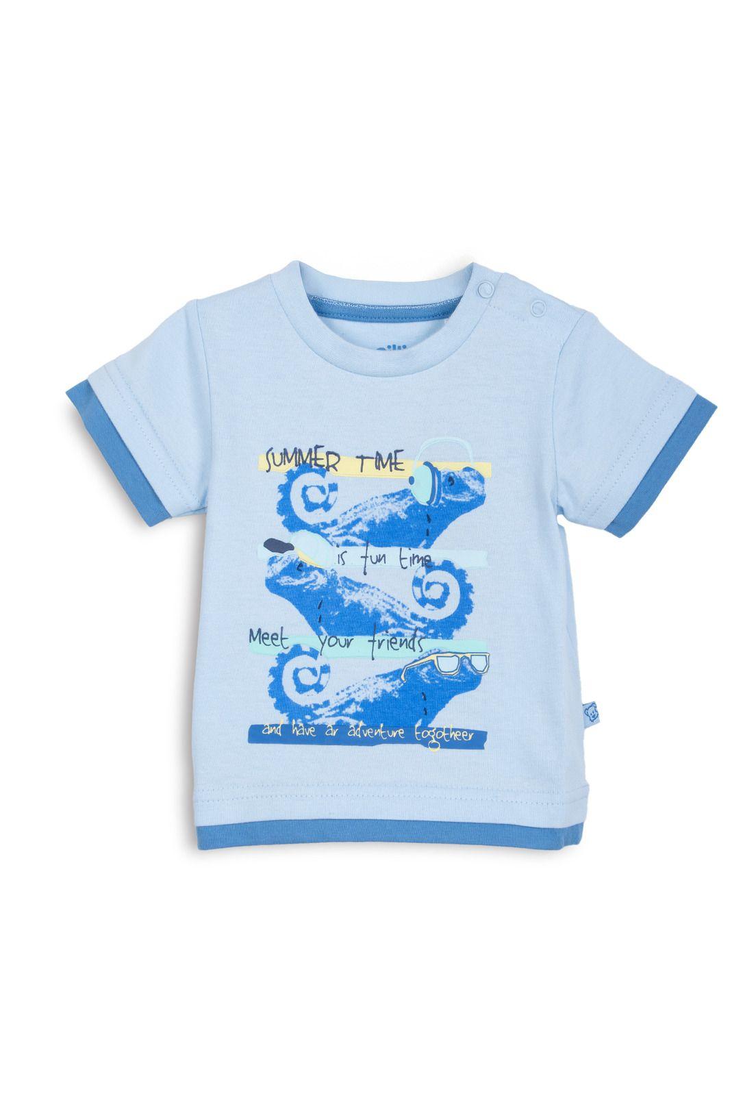 Polera Bebé Niño Managa Corta Estampado Iguana Celeste Pillin-0
