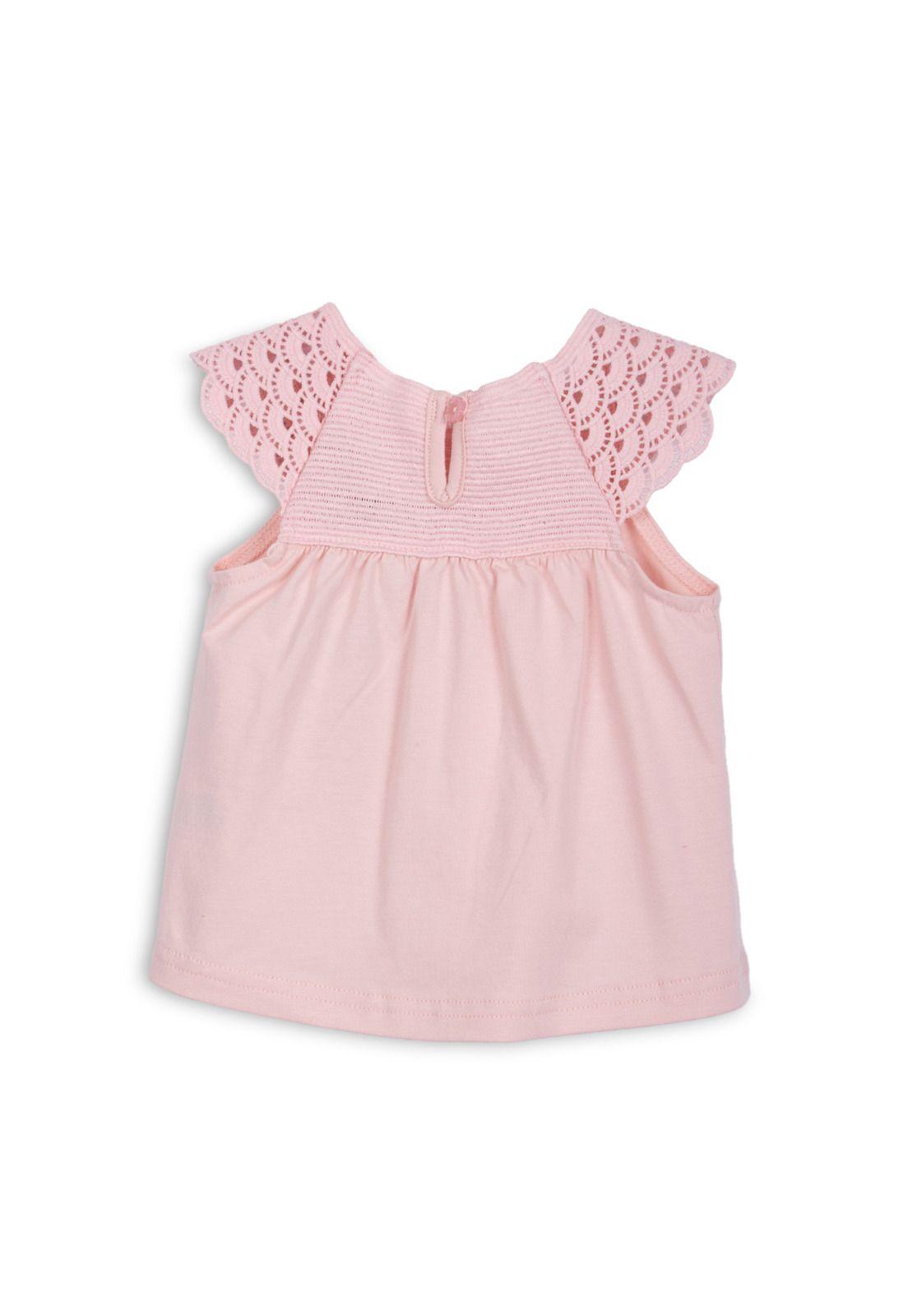 Polera Bebé Niña Manga Corta Tejido Macramé Palo Rosa Pillin-1