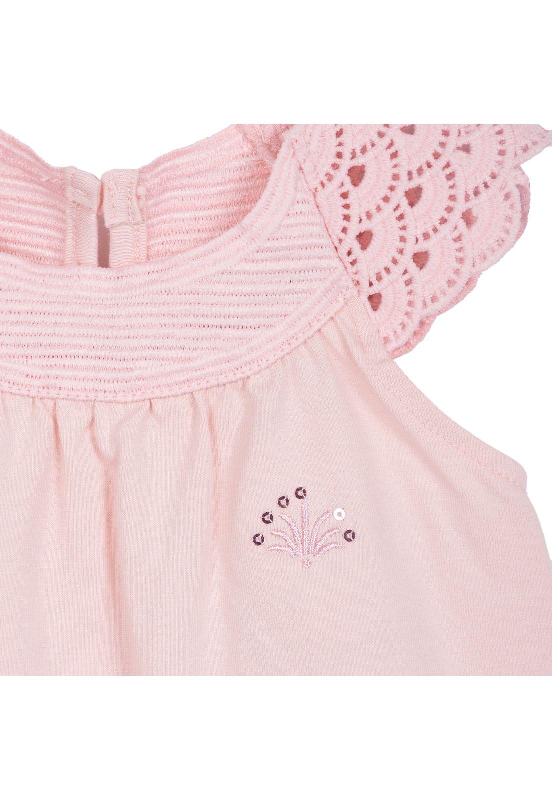 Polera Bebé Niña Manga Corta Tejido Macramé Palo Rosa Pillin-2