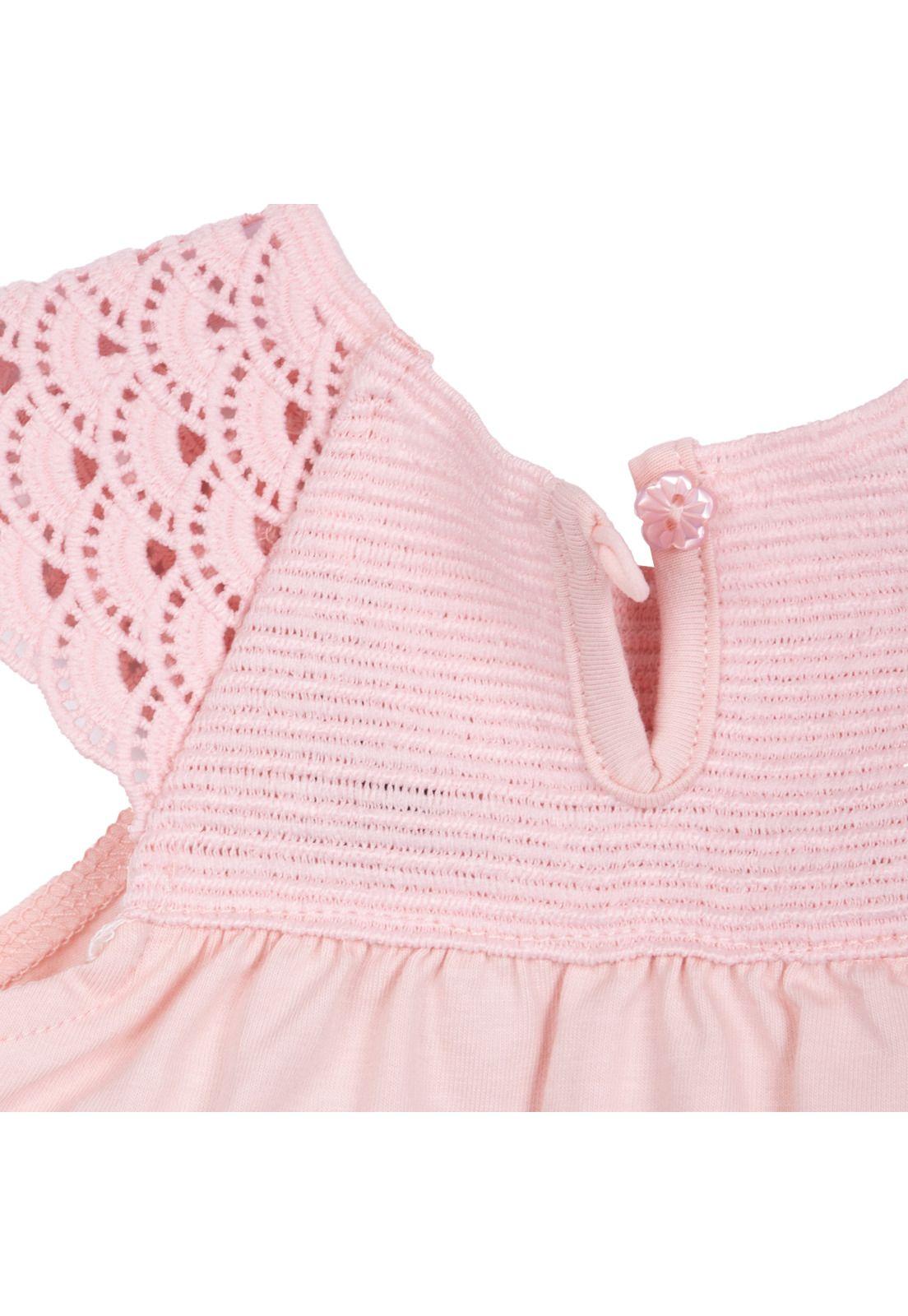 Polera Bebé Niña Manga Corta Tejido Macramé Palo Rosa Pillin-3
