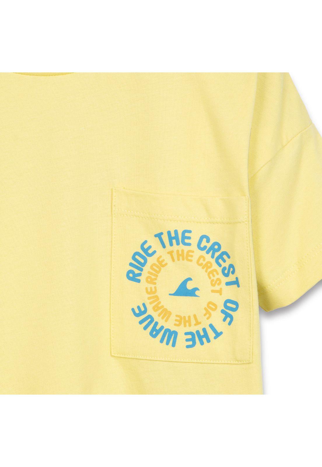 Polera Niño Manga Corta Bolsillo Delantero Amarillo Pillin-2