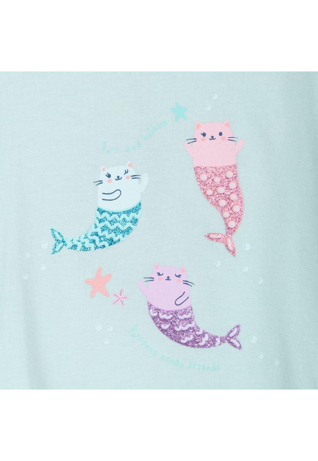 Polera Bebé Niña Manga Corta Gatitos Sirena Menta Pillin-2