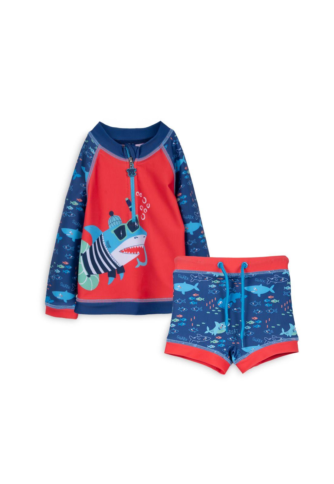 Traje de Baño Bebé Niño 2 Piezas Protección UV Tiburón Rojo Pillin-0