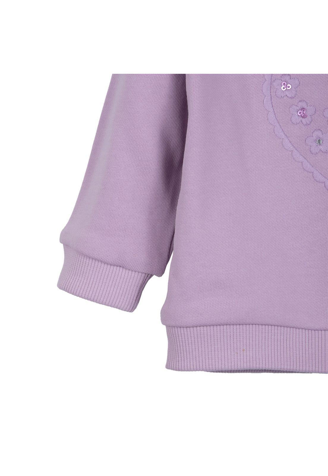 Polerón Bebé Niña Cuello Redondo Bordado Corazón Lila Pillin-2