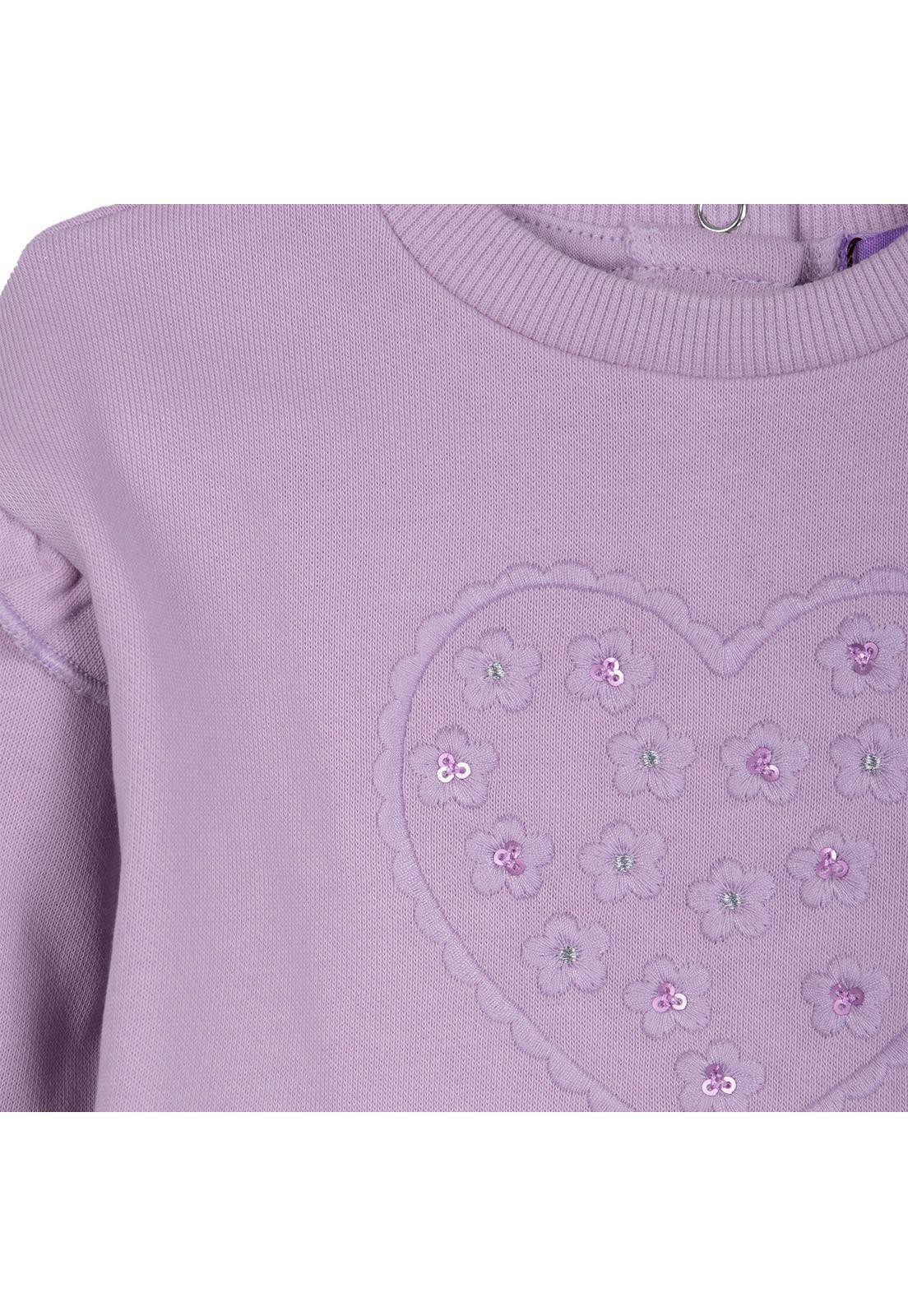 Polerón Bebé Niña Cuello Redondo Bordado Corazón Lila Pillin-3