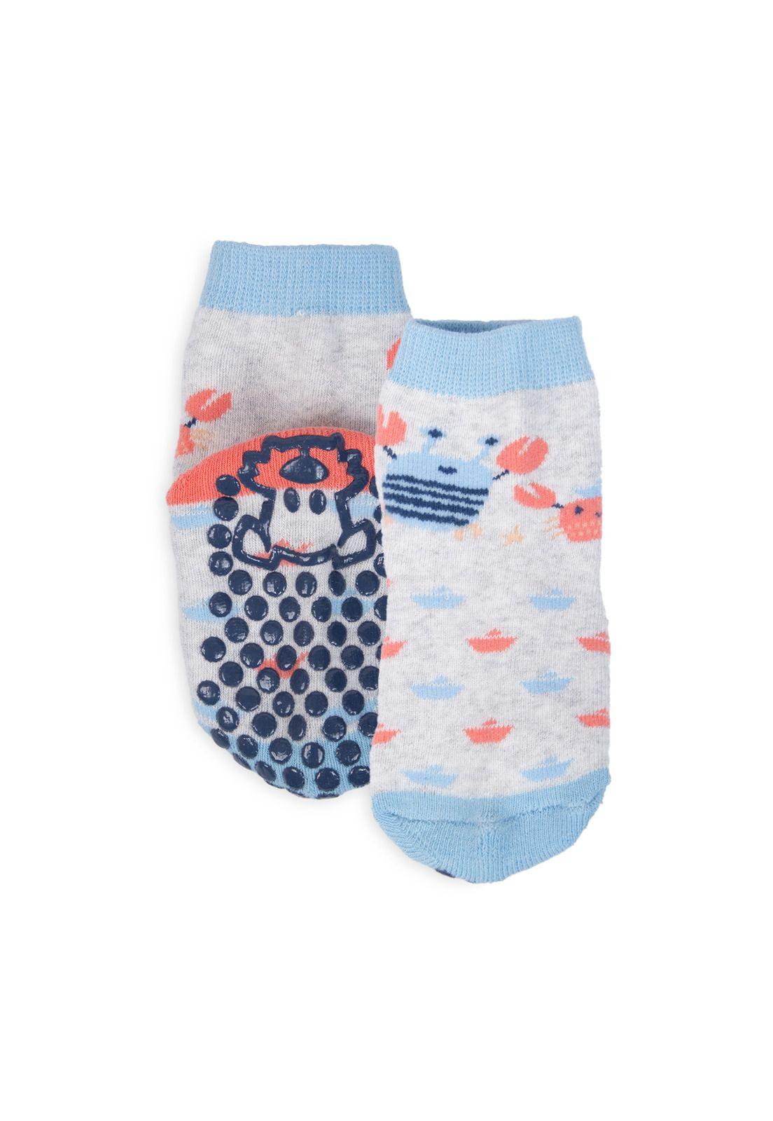 Calcetín Bebé Niño Antideslizante Diseño Cangrejos Gris Pillin-2