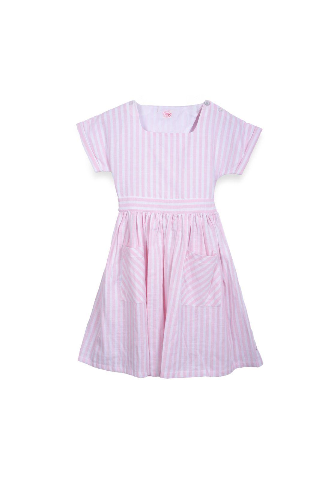 Vestido Niña Rayas con Bolsillos Rosado Pillin-0