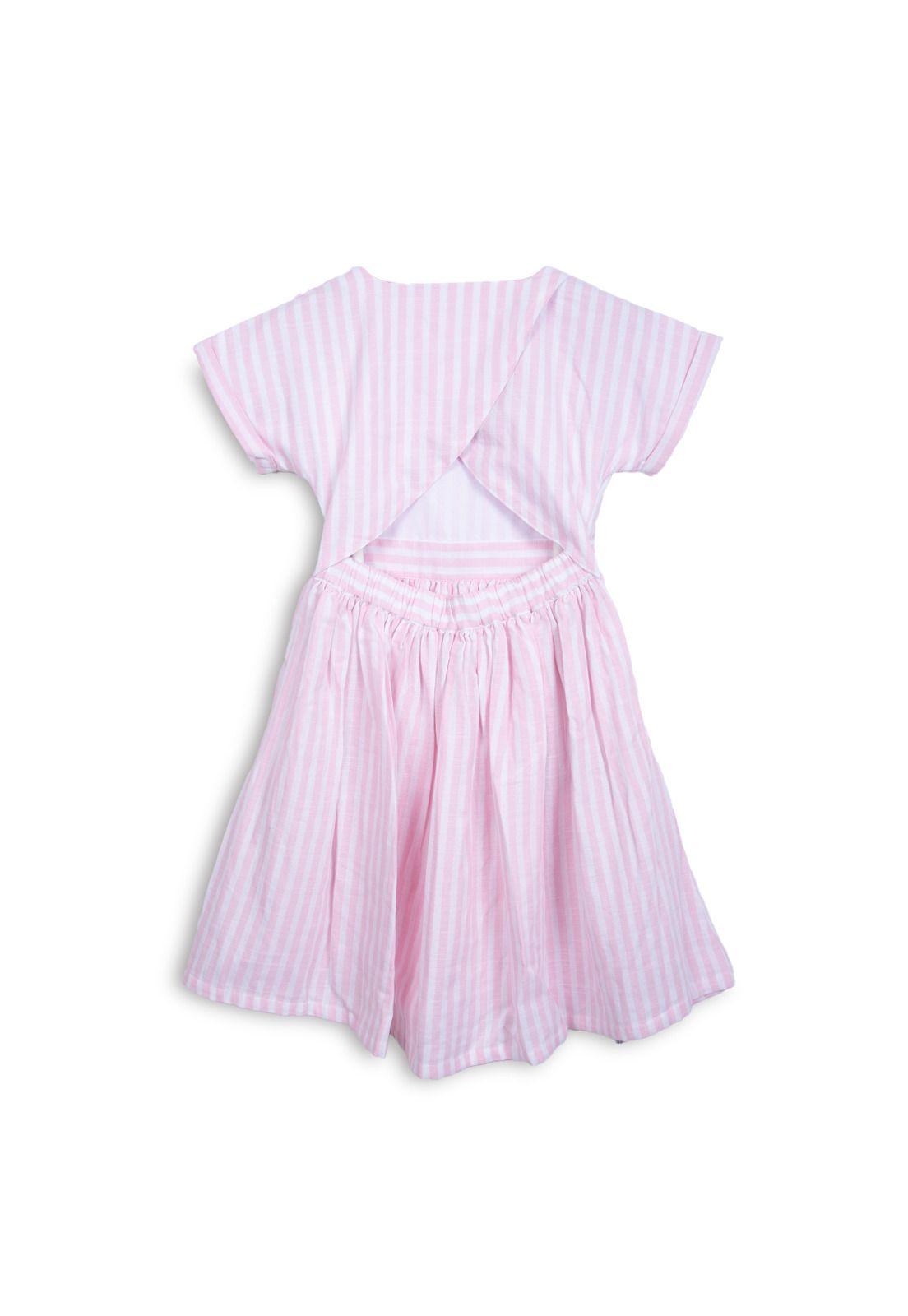 Vestido Niña Rayas con Bolsillos Rosado Pillin-1
