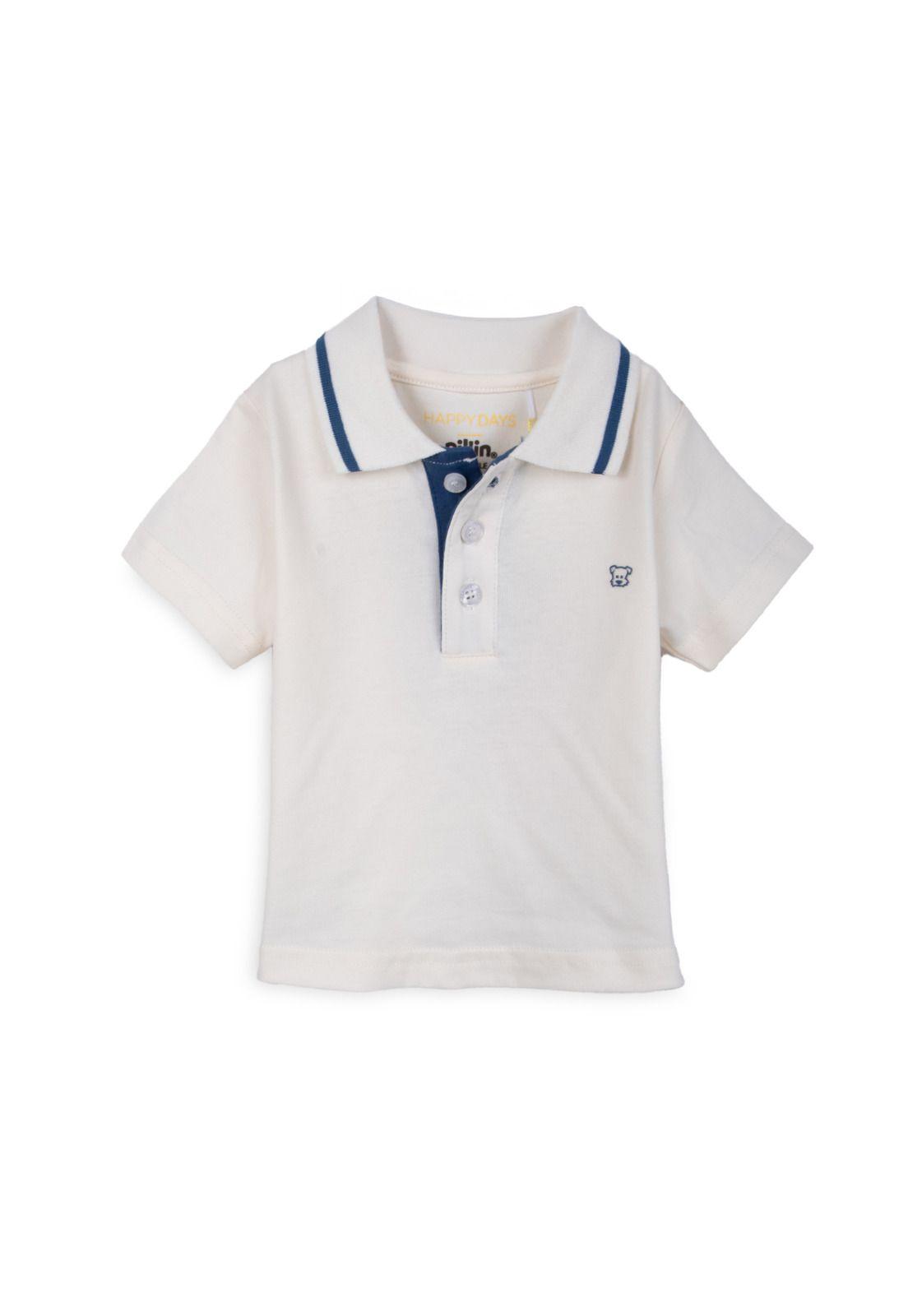 Polera Bebé Niño Manga Corta Cuello Piqué Blanco Pillin-0