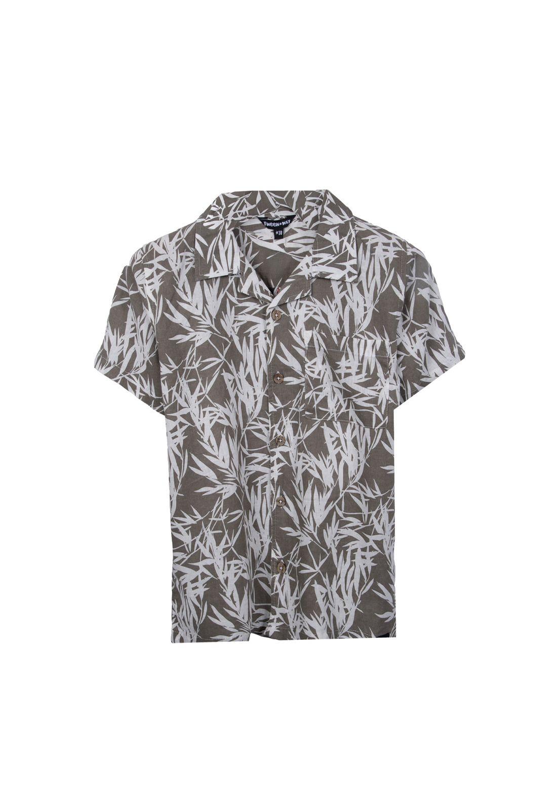 Camisa Niño Manga Corta Estampado Tropical Verde Pillin-0