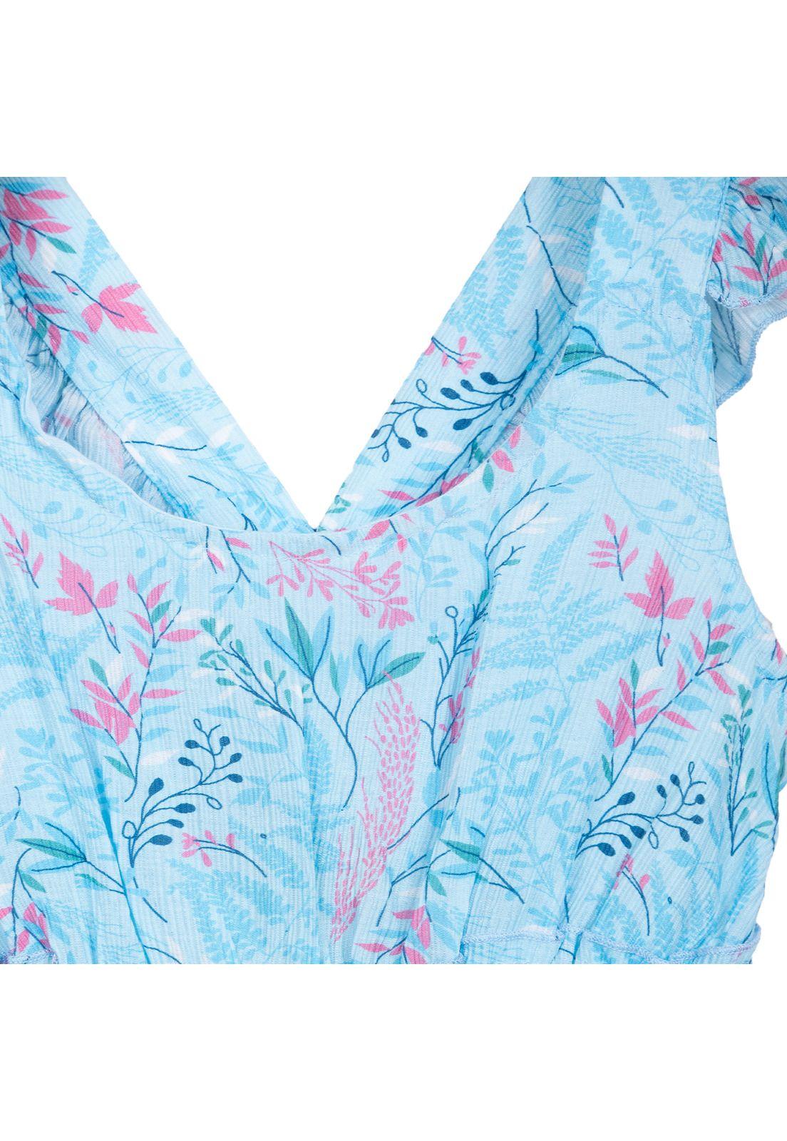 Vestido Niña Elasticado Estampado Tropical Celeste Pillin-2