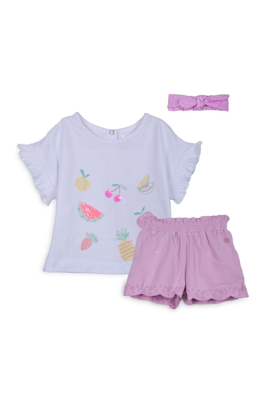 Conjunto Bebé Niña Manga Corta Broches Floral Malva Pillin-0