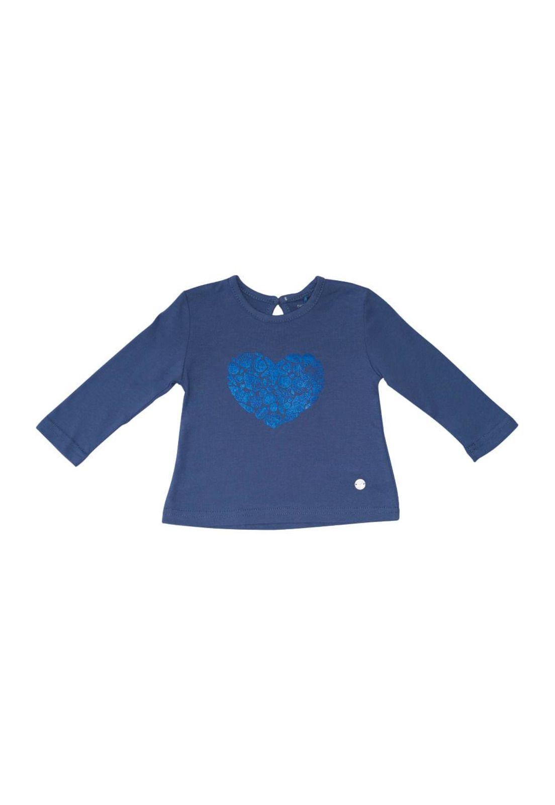Polera Manga Larga Bebe Niña Azul Pillin-0