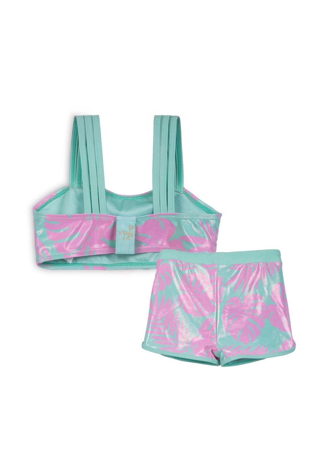 Traje de Baño Niña 2 Piezas Estampado Fluor Verde Pillin-1