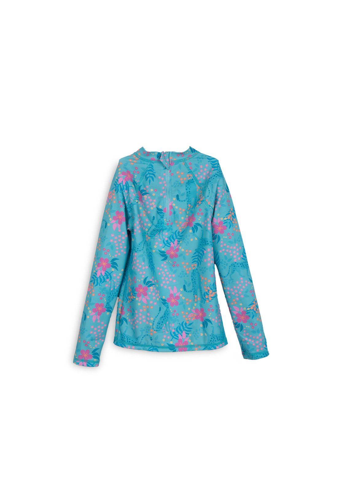 Polera de Baño Niña Manga Larga Protección UV Turquesa Pillin-1
