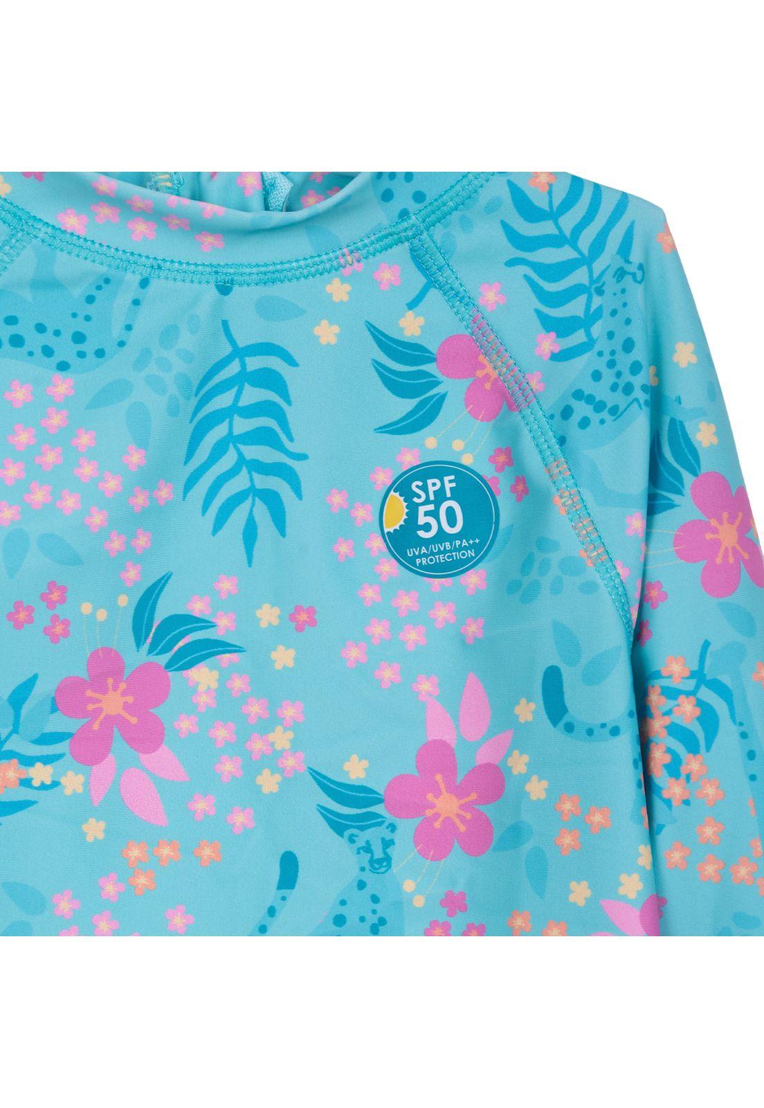 Polera de Baño Niña Manga Larga Protección UV Turquesa Pillin-2