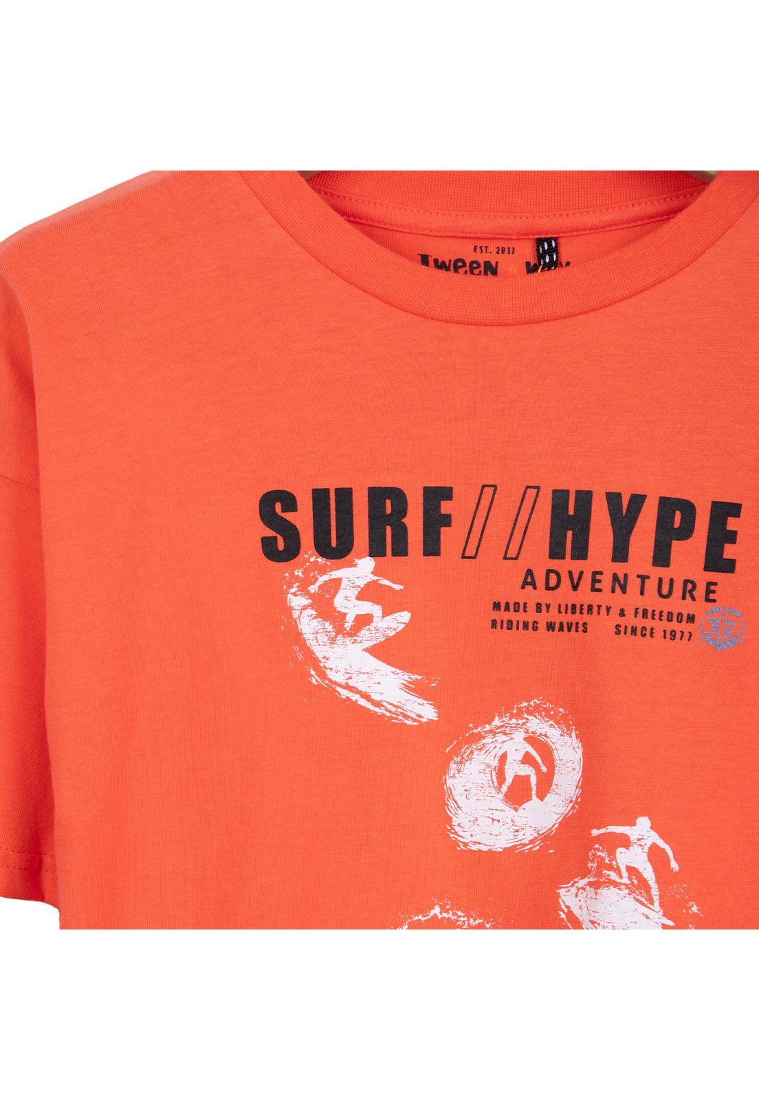 Polera Niño Manga Corta Surf Naranjo Pillin-2