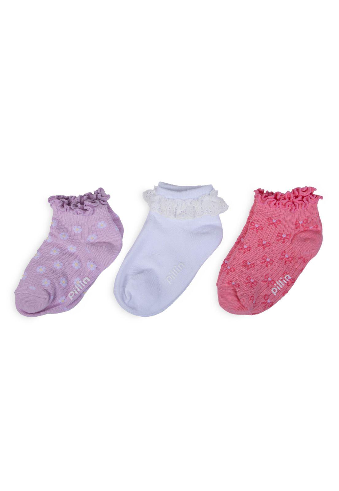 Pack de 3 Calcetines Bebé Niña Algodón con Vuelos Surtido Pillin-0