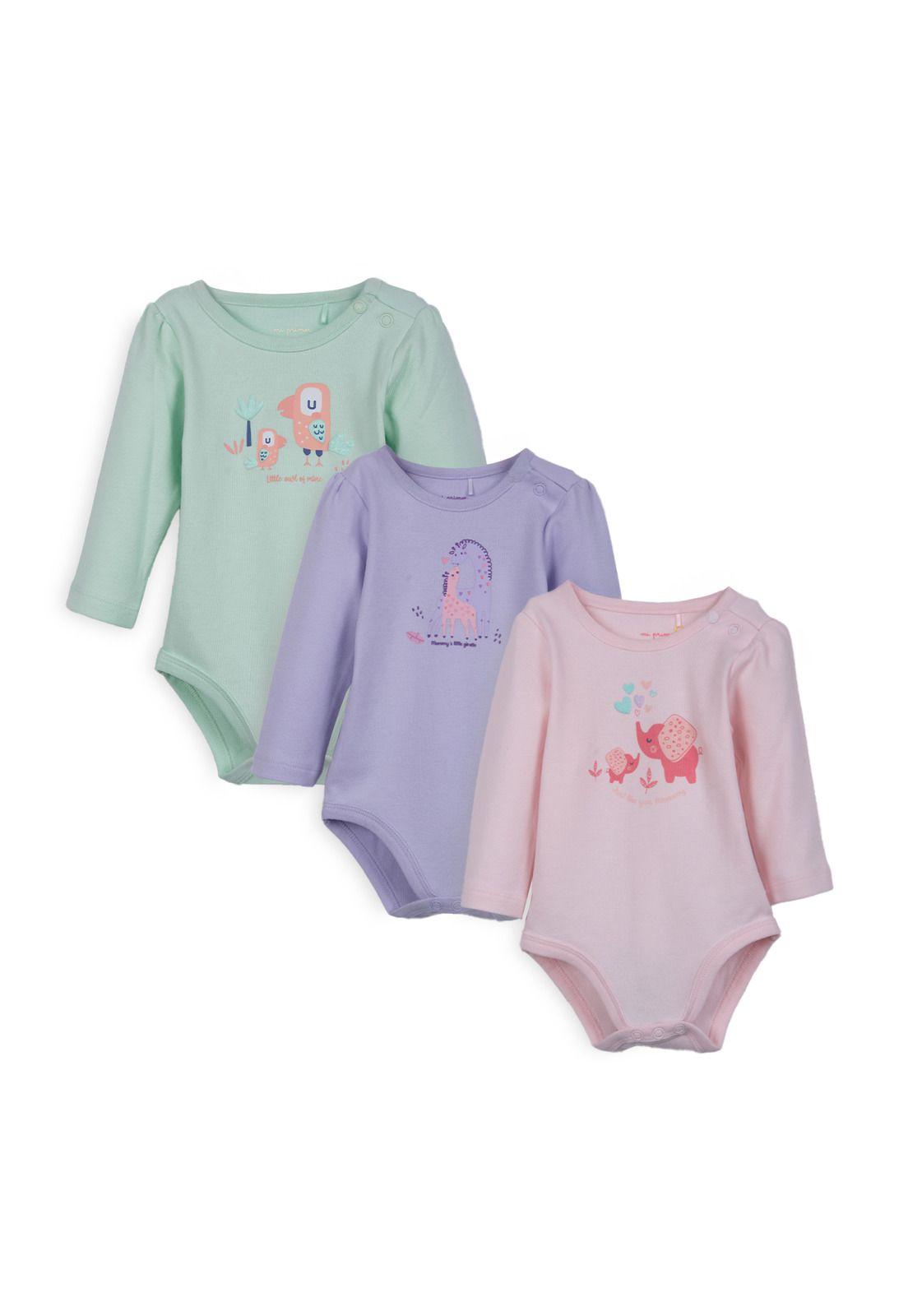 Pack 3 Body Recién Nacido Niña Manga Larga Algodón Surtido Pillin-0