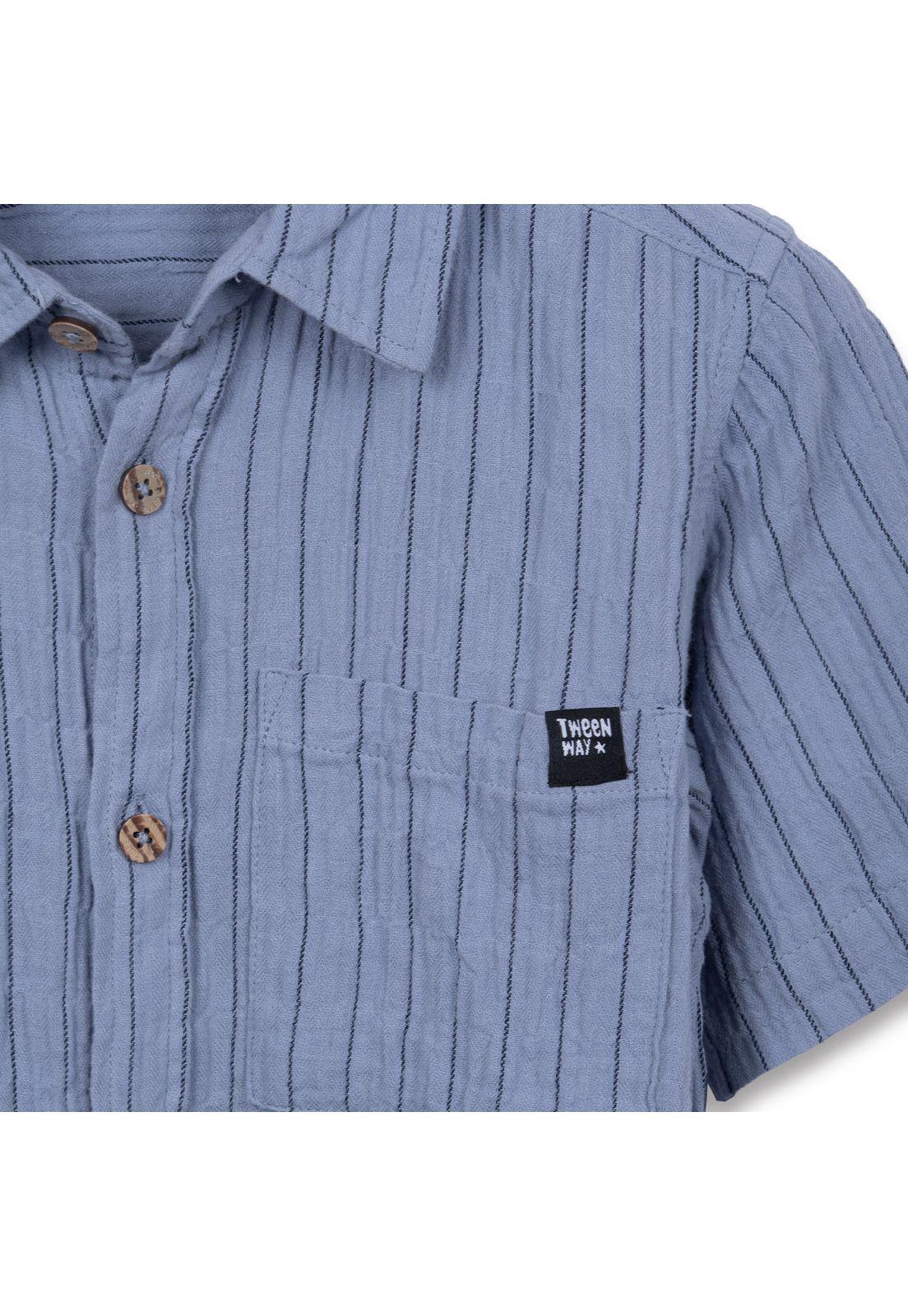 Camisa Niño Manga Corta Bolsillo Delantero Azul Pillin-2