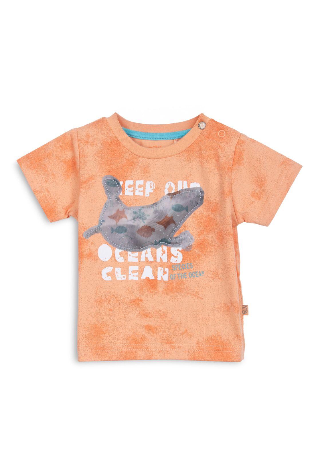 Polera Bebé Niño Manga Corta Estampado Ballena Naranjo Pillin-0