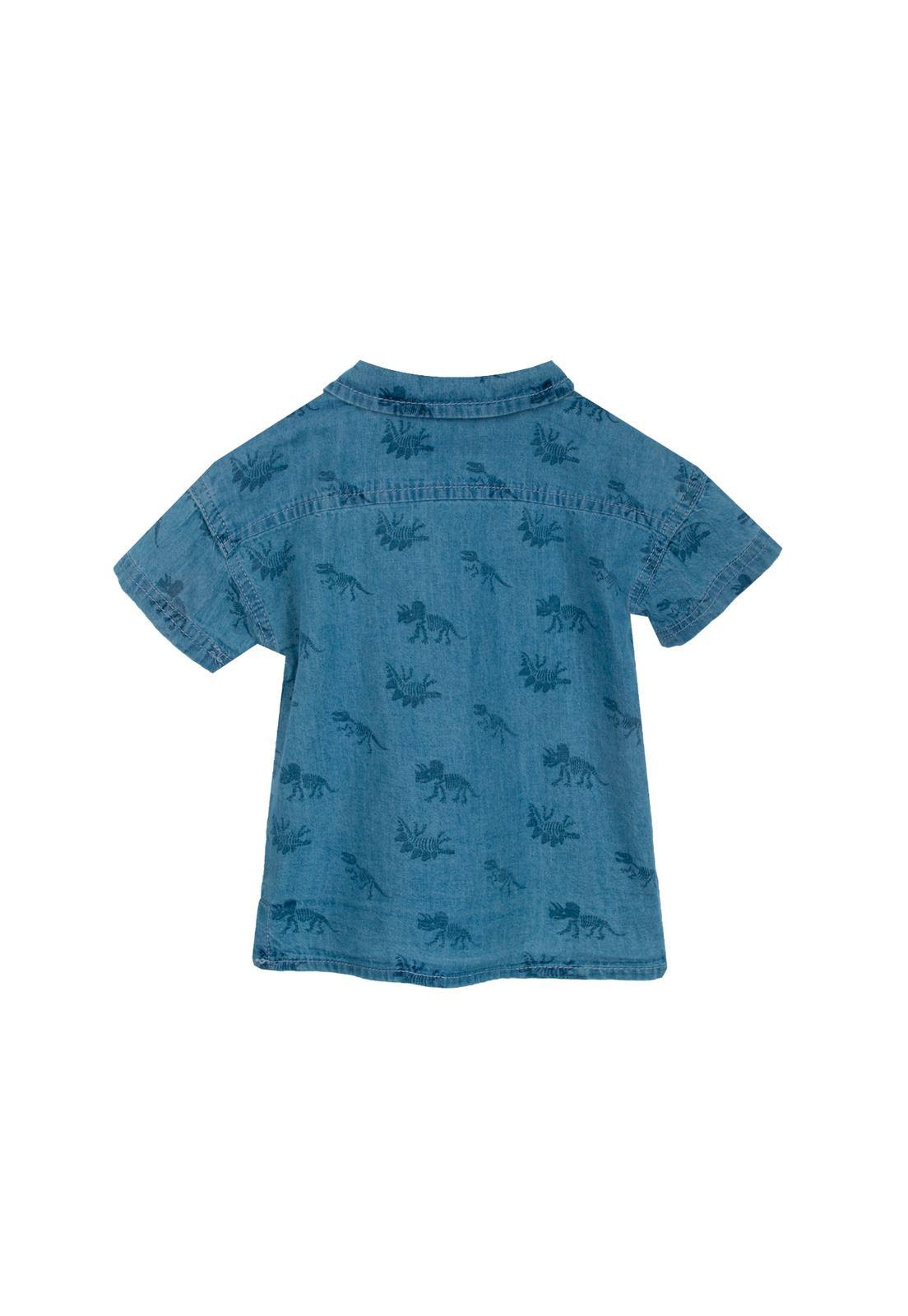 Camisa Bebé Niño Mnaga Corta Estampado Dinosaurios Denim Pillin-0