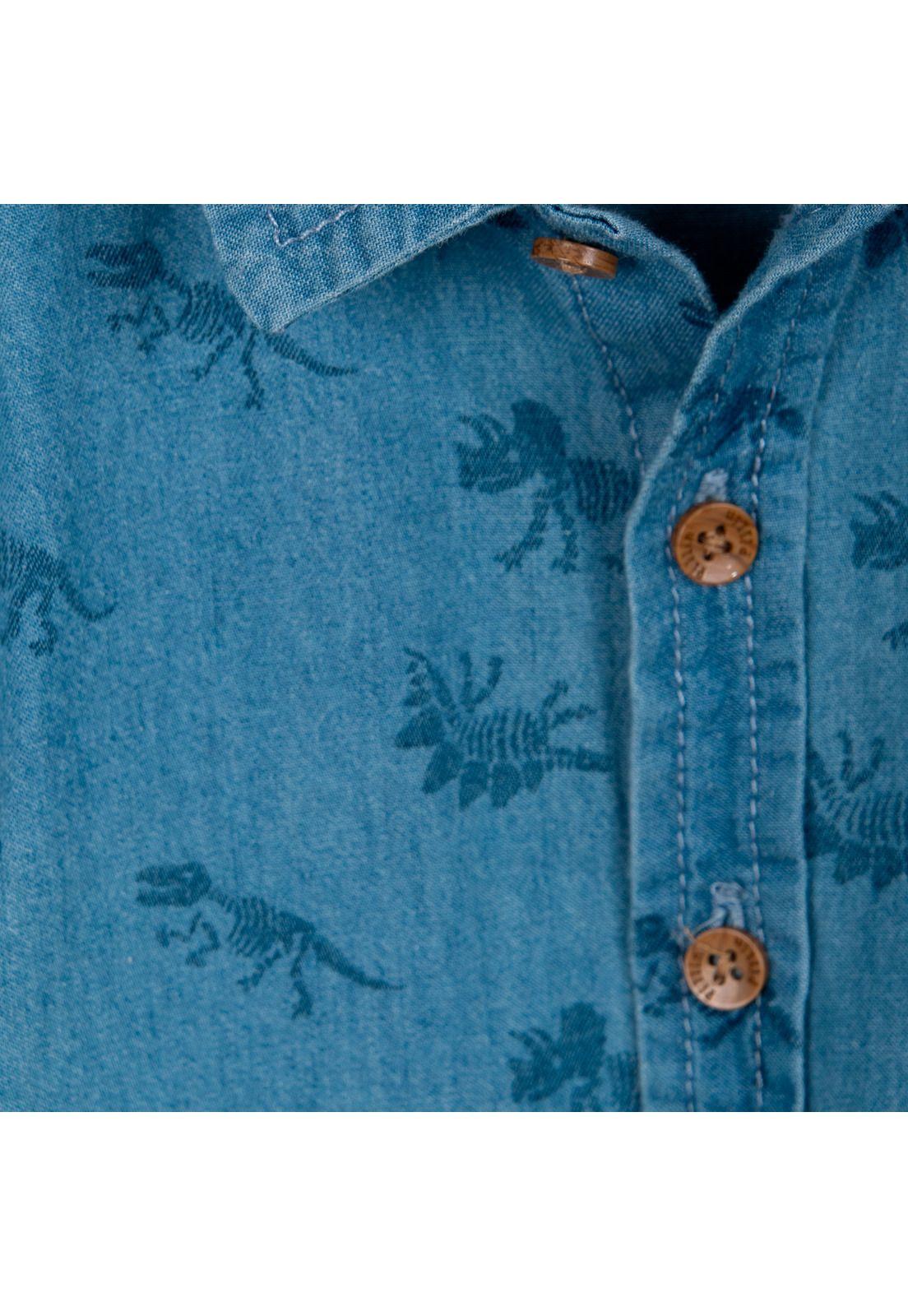 Camisa Bebé Niño Mnaga Corta Estampado Dinosaurios Denim Pillin-1