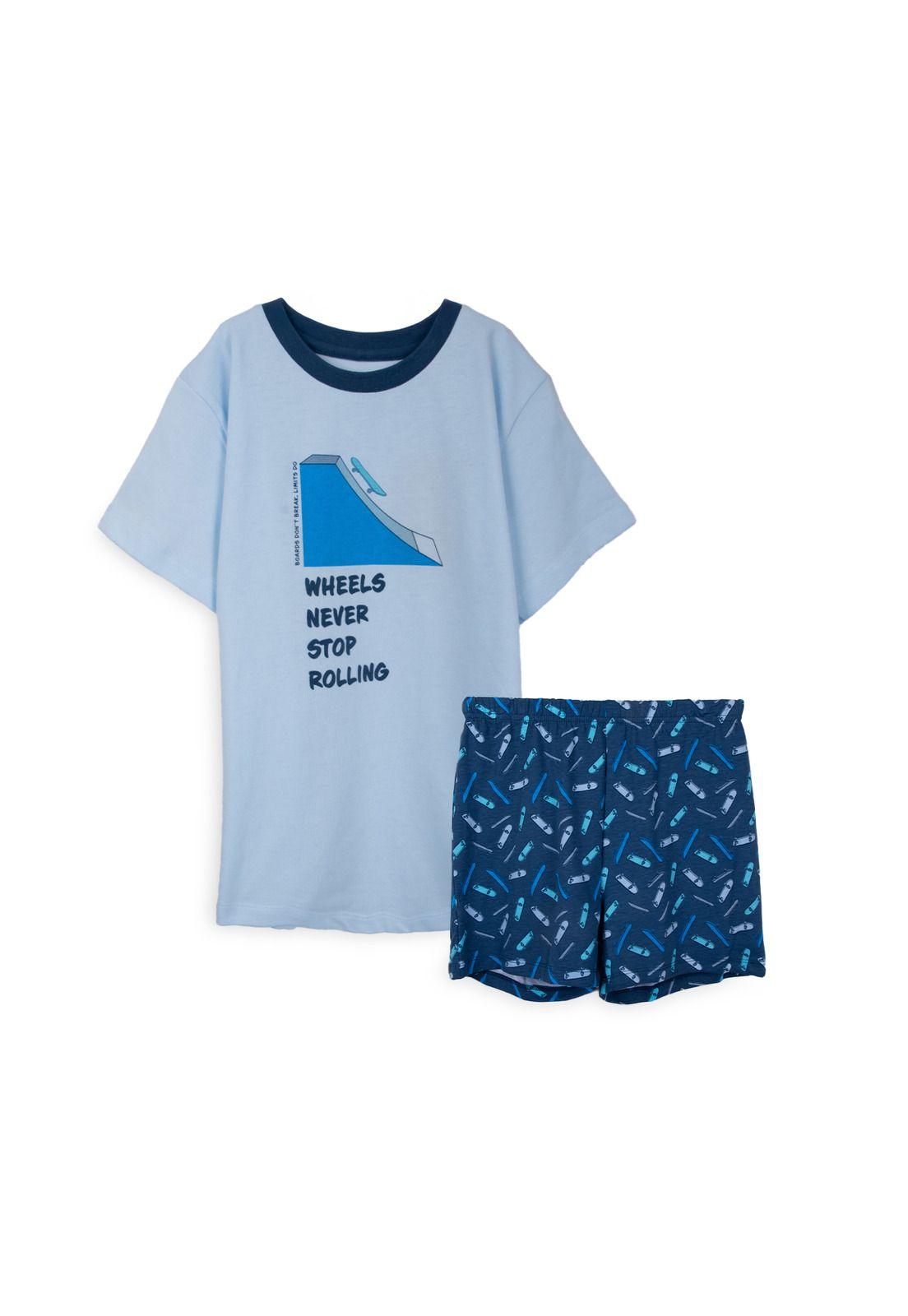 Pijama Niño Manga Corta Azul Pillin-0