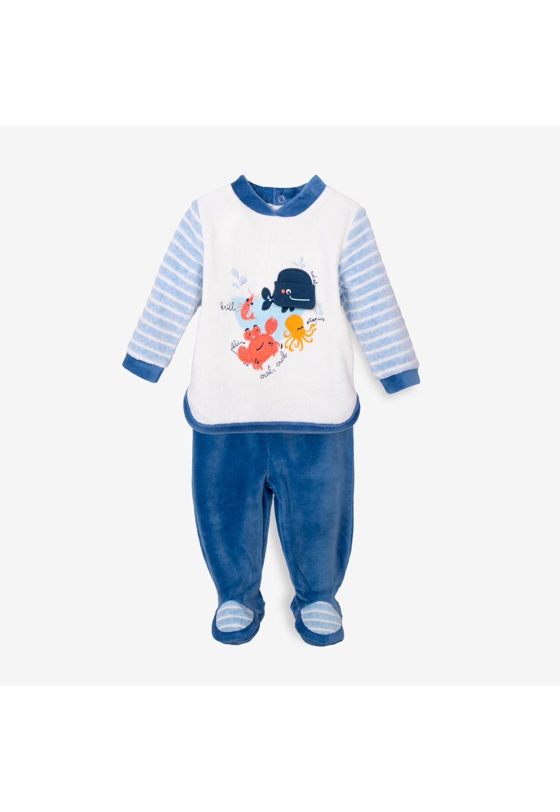Conjunto Plush Recién Nacido Niño Bordado Animales Azul Pillin-0