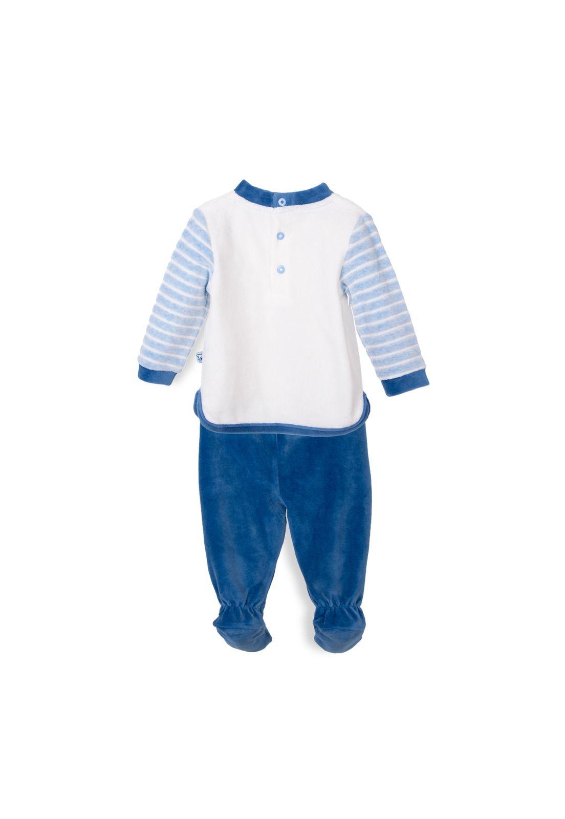 Conjunto Plush Recién Nacido Niño Bordado Animales Azul Pillin-1