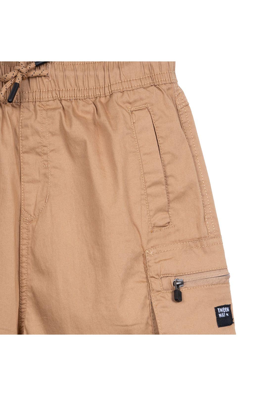 Bermuda Niño Cargo Cintura Ajustable Café Pillin-2