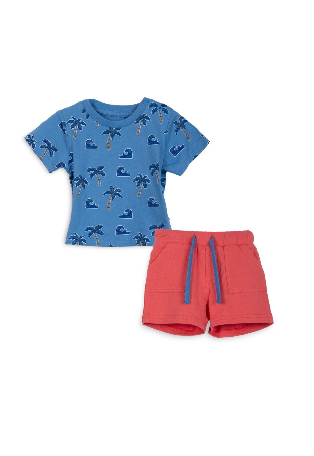 Conjunto Bebé Niño Botones Cintura Elasticada Tropical Azul Pillin-0