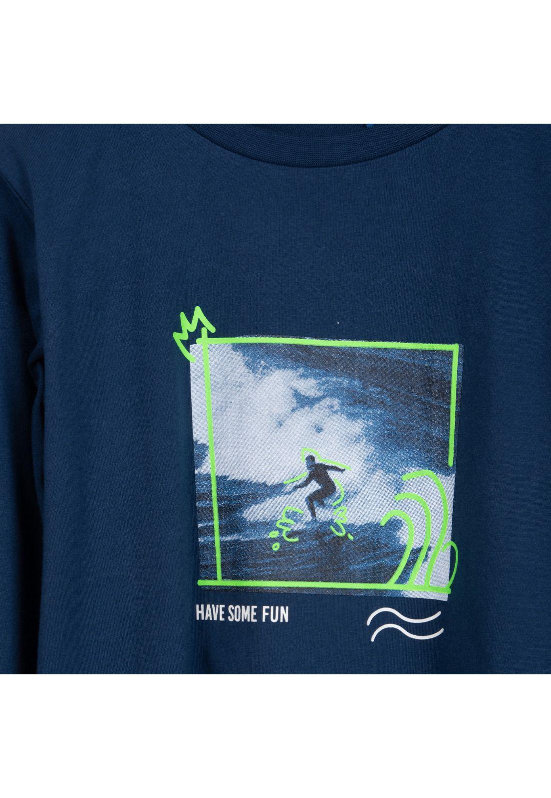 Polera Niño Manga Larga Estampado Surf Azul Pillin-2