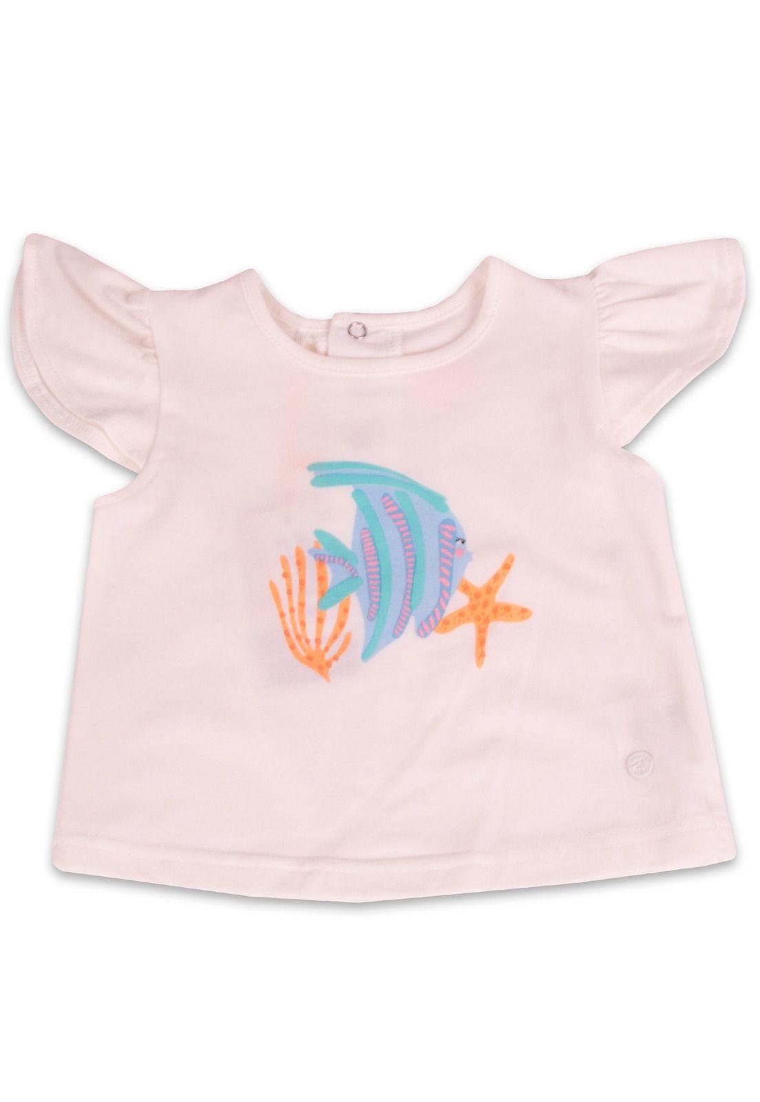 Polera Manga Corta Bebe Niña Blanco Pillin-1