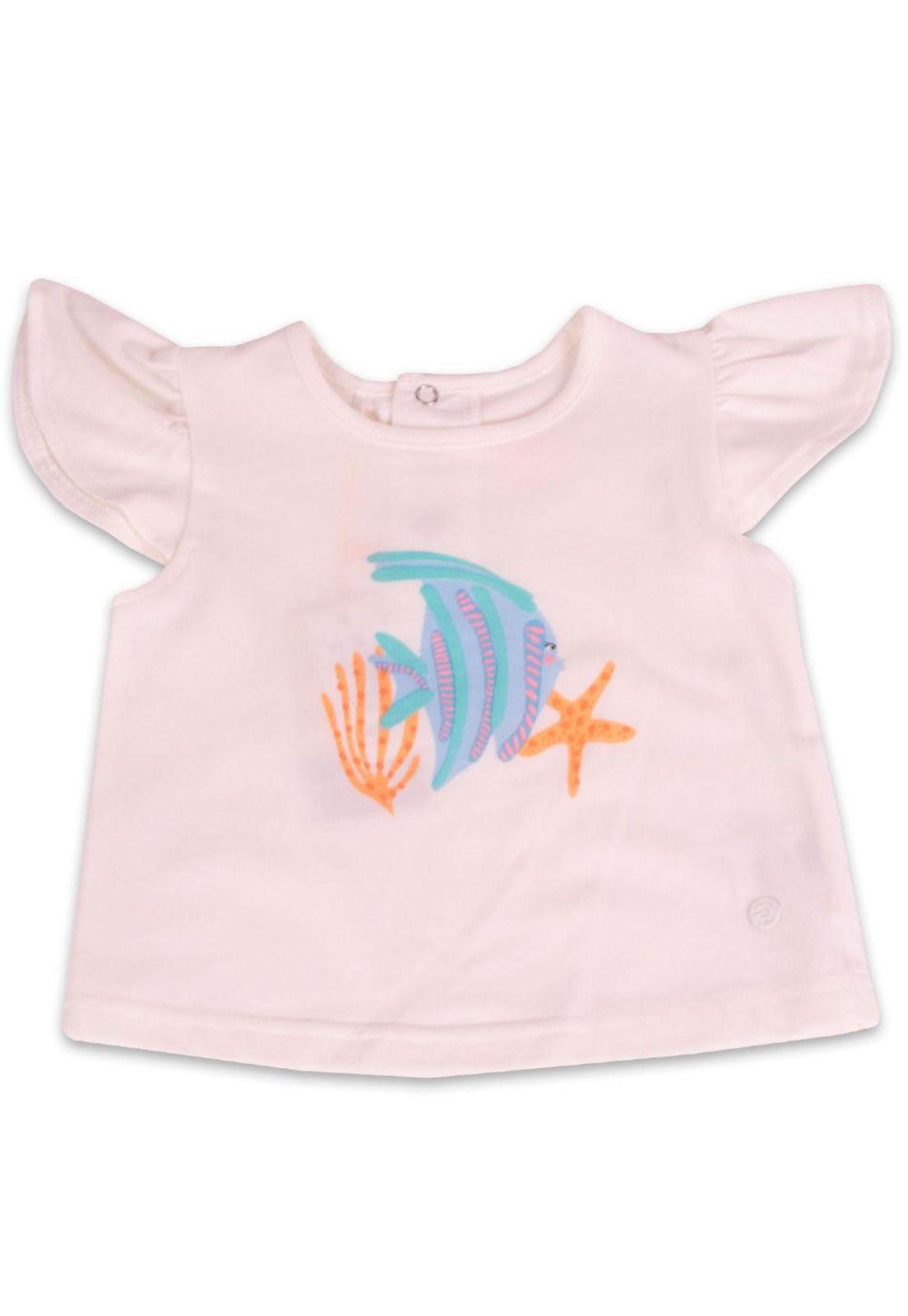 Polera Manga Corta Bebe Niña Blanco Pillin-0
