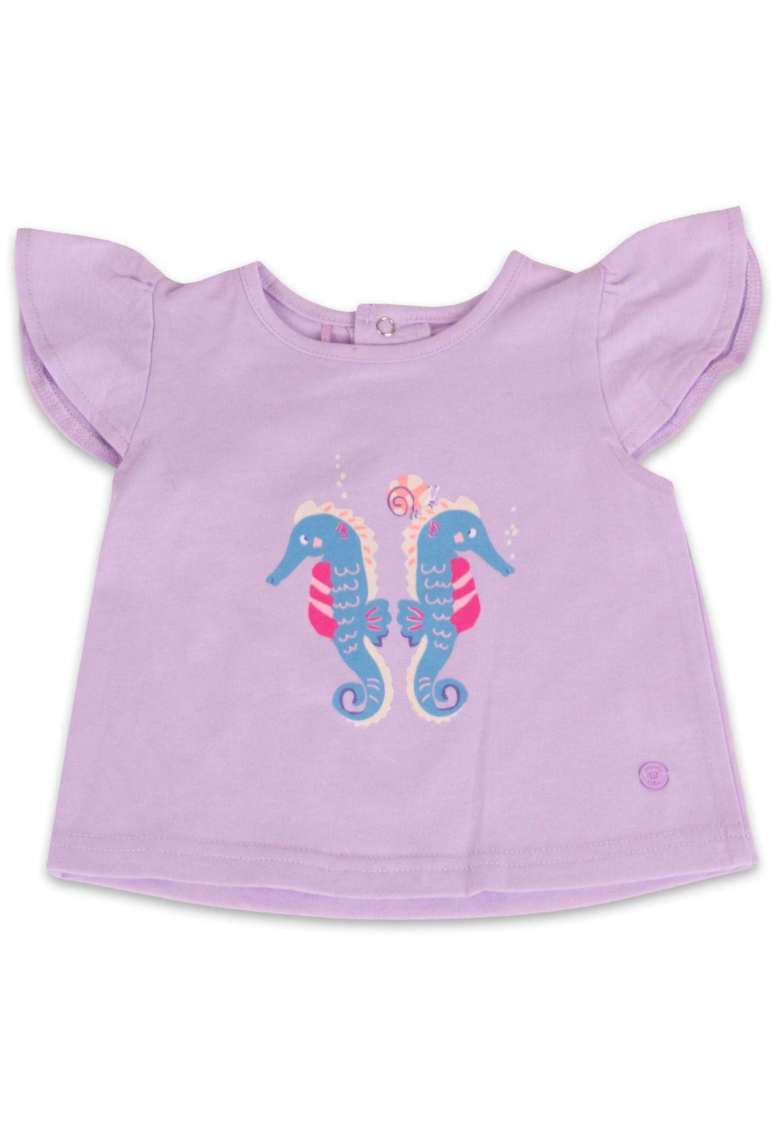 Polera Manga Corta Bebe Niña Lila Pillin-0