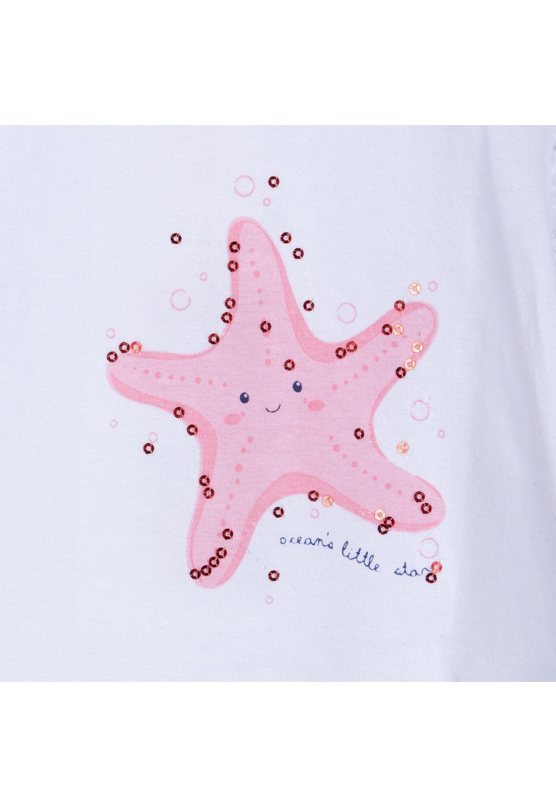 Polera Bebé Niña Manga Corta Manga Estrella de Mar Blanco Pillin-2