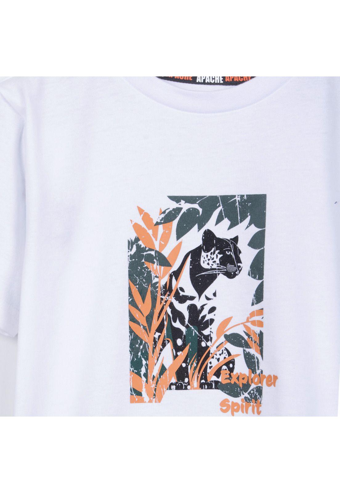 Polera Niño Manga Corta Estampado Selva Blanco Pillin-2