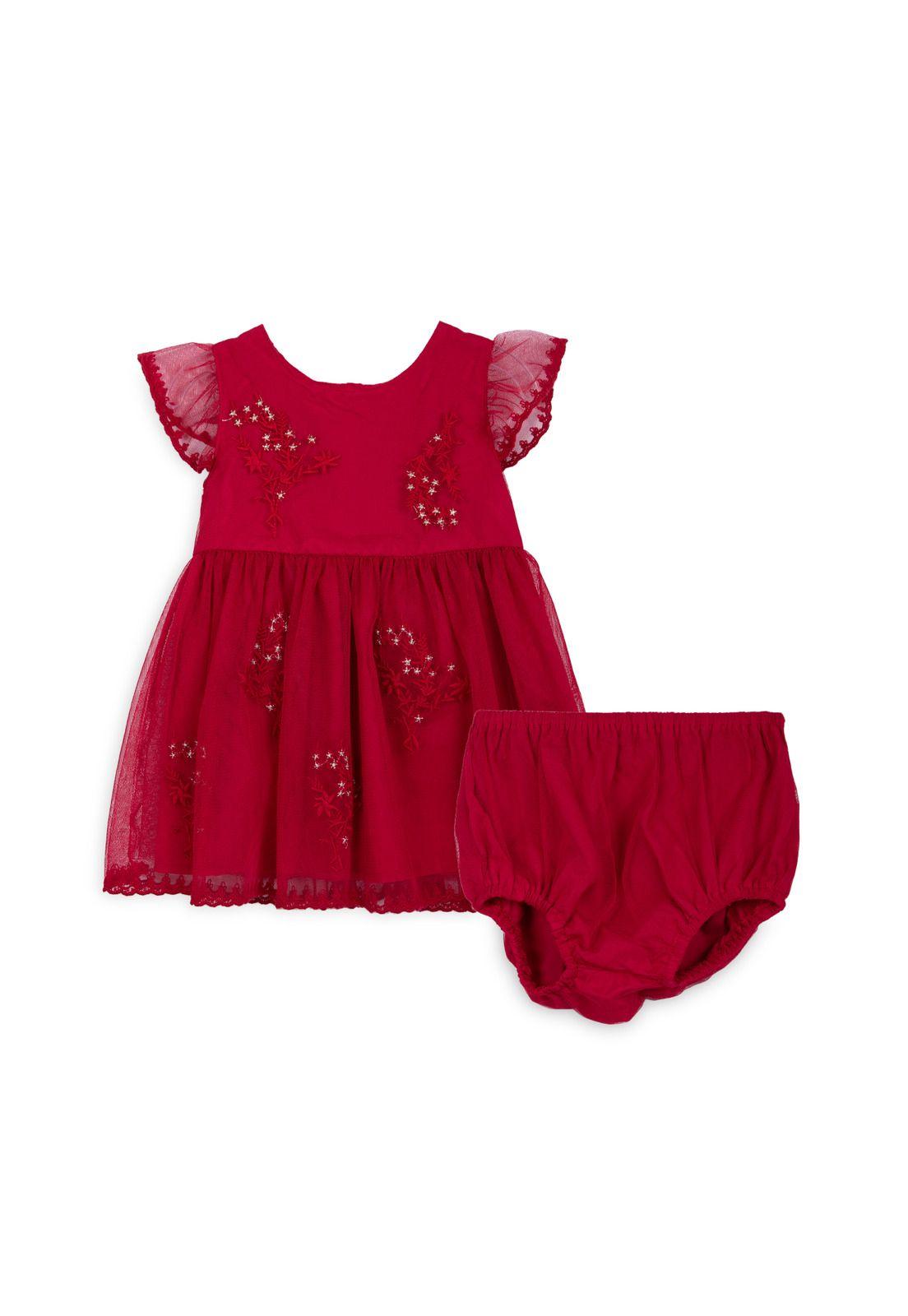 Vestido Bebé NiñaTul Bordado Brillos Rojo Pillin-0