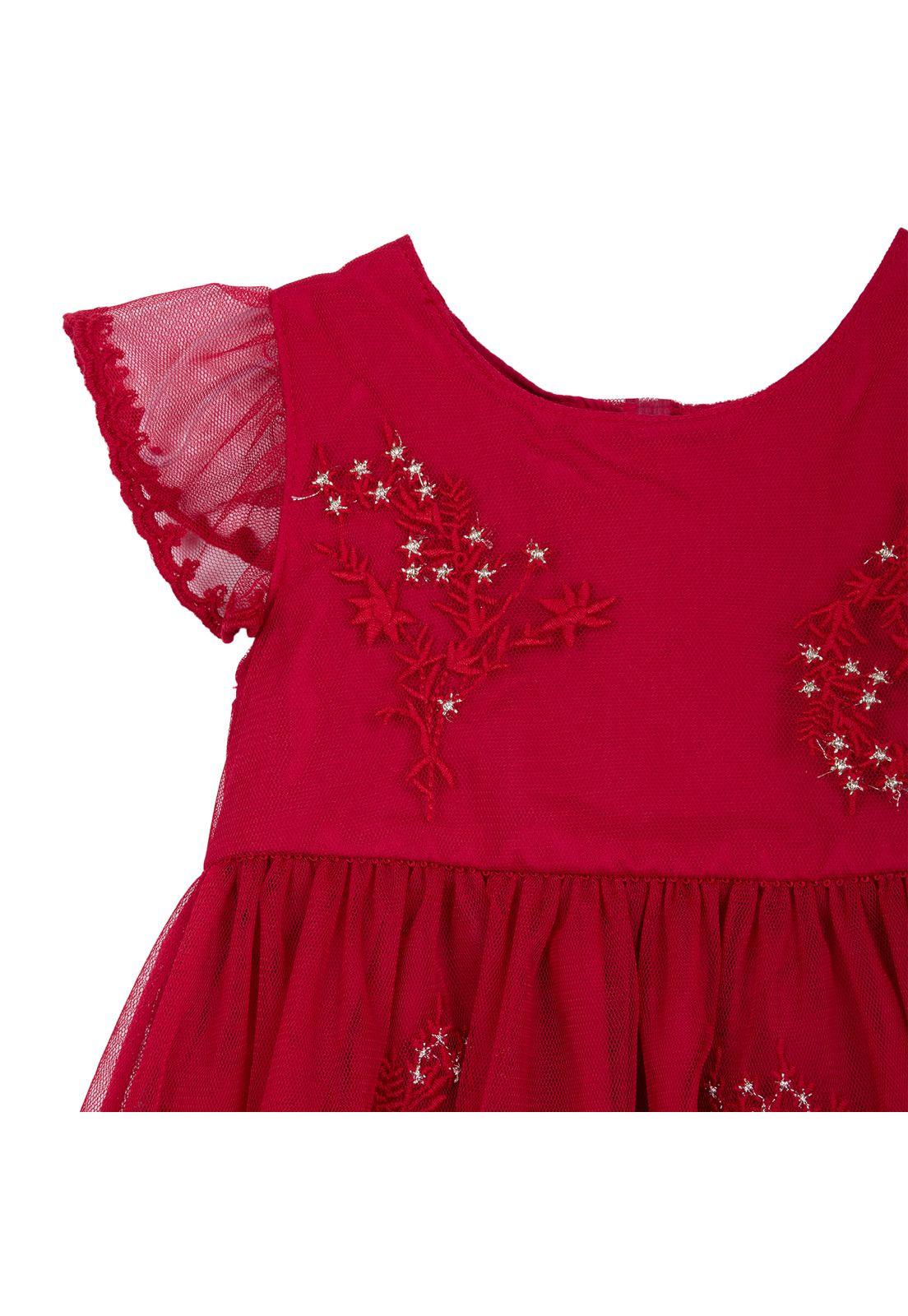 Vestido Bebé NiñaTul Bordado Brillos Rojo Pillin-2