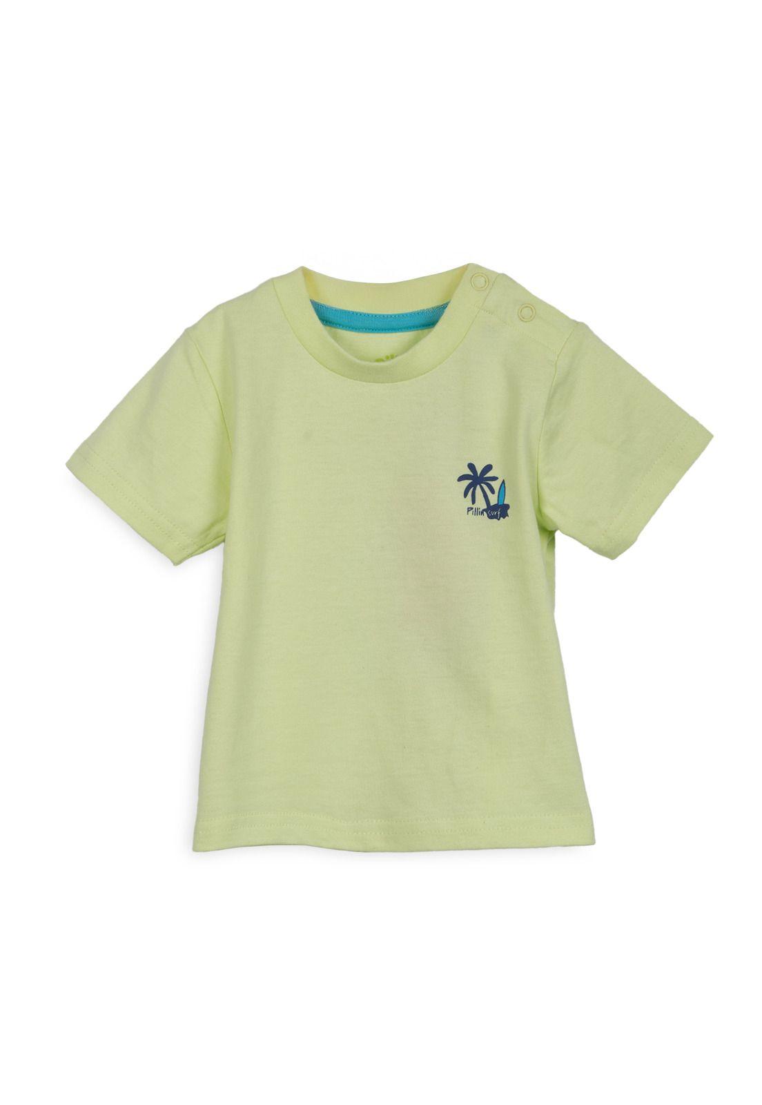 Polera Bebé Niño Manga Corta Estampado Playero Amarillo Pillin-0