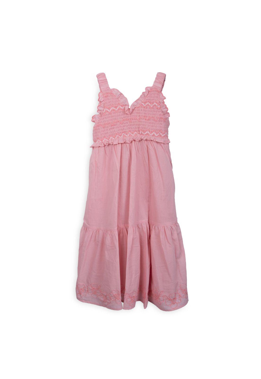 Vestido Niña Sin Mangas Bordado Flores Rosado Pillin-0