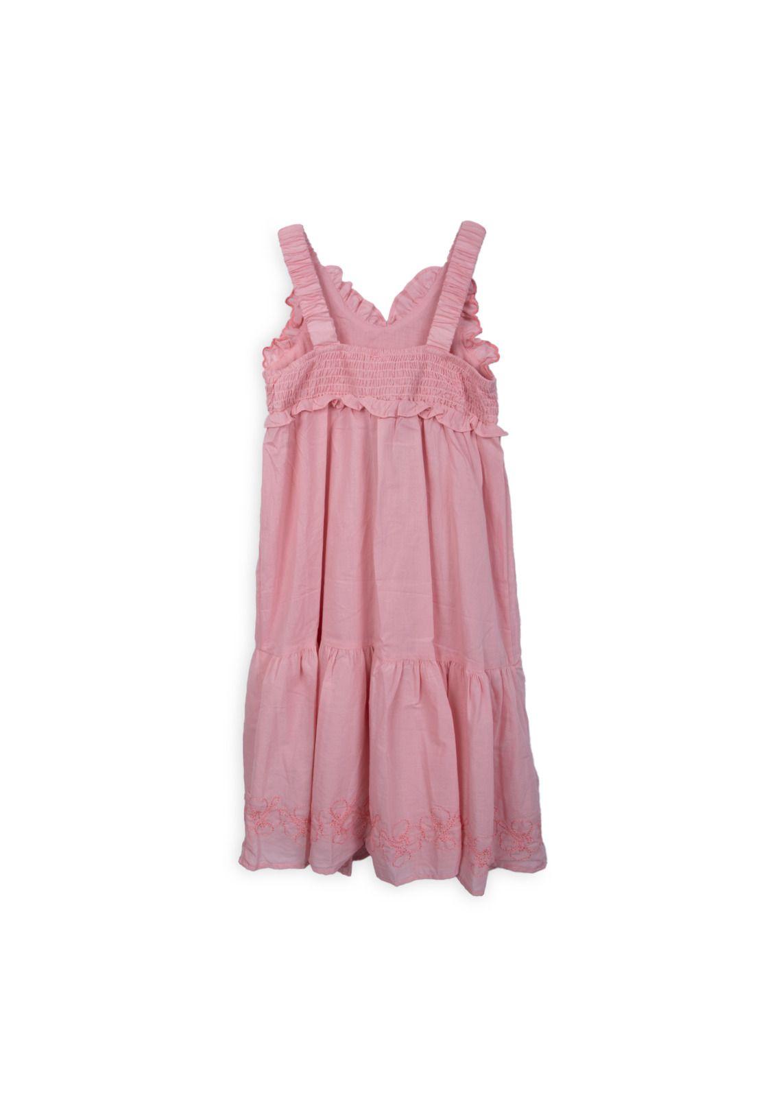 Vestido Niña Sin Mangas Bordado Flores Rosado Pillin-1