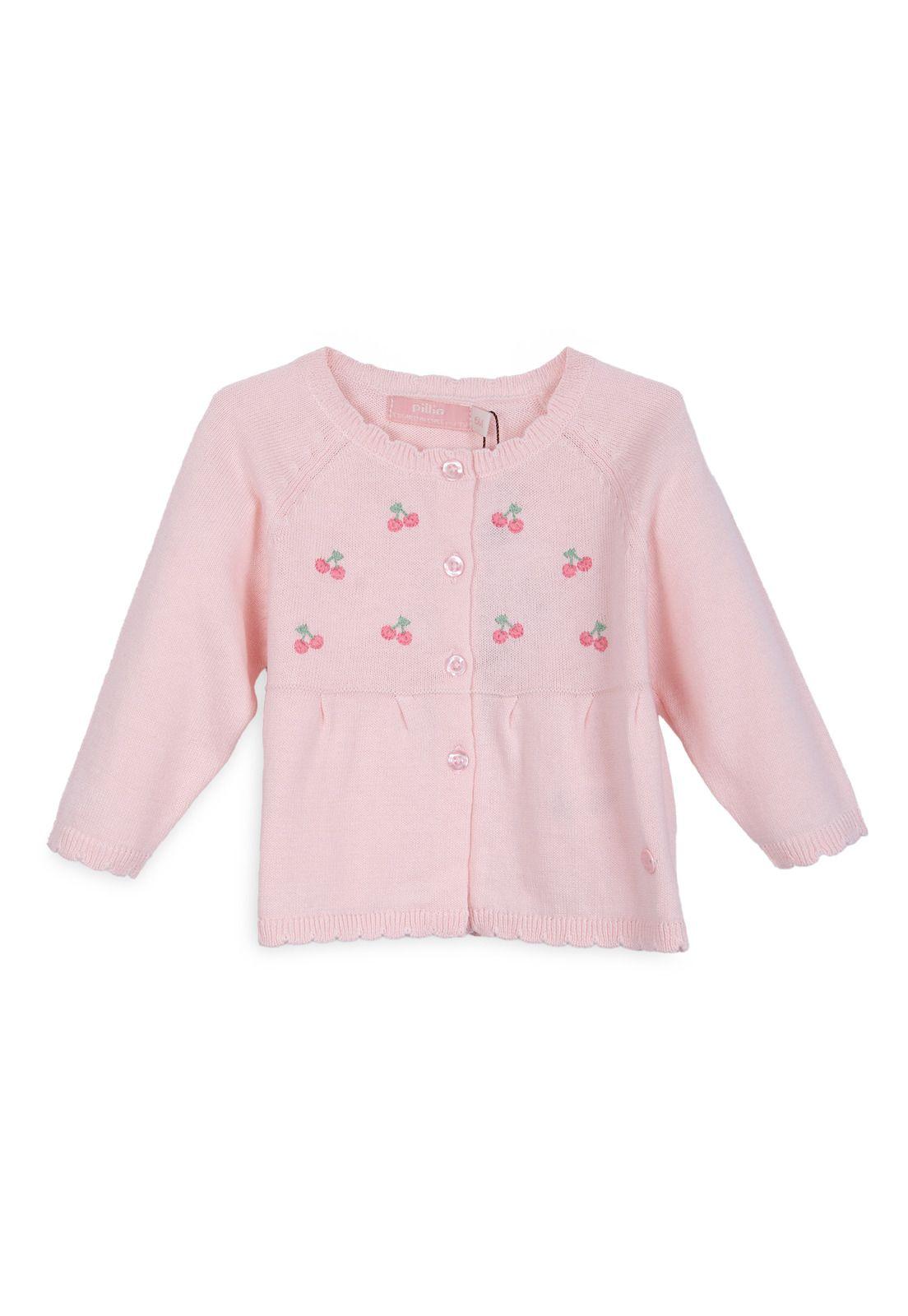 Chaleco Bebé Niña Bordado Cerezas con Botones Rosado Pillin-0